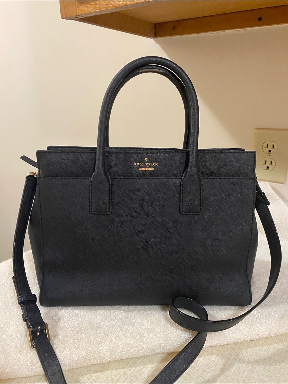kate spade Black Saffiano Satchel with Crossbody Strap